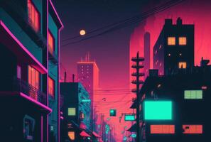 retro Neon- Stadt. generativ ai foto