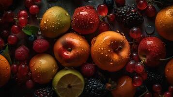 ai generiert. generativ ai. realistisch frisch tropisch einstellen Früchte.. können Sein benutzt zum Abkochung. einfarbig Illustration Kunst. foto