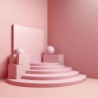 erstellen ein Attrappe, Lehrmodell, Simulation von Ihre Produkt auf diese abstrakt Rosa Hintergrund, mit ein 3d Modell- von das Bühne Podium inbegriffen, erzeugen ai foto