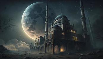 3d Illustration von tolle die Architektur Design von Muslim Moschee Ramadan Konzept, Illustration von tolle die Architektur Design von Muslim Moschee Ramadan Konzept, generieren ai foto