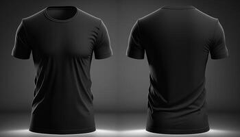 Foto realistisch männlich schwarz T-Shirts mit Kopieren Raum, Vorderseite und zurück Sicht. ai generiert