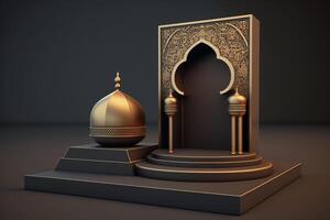 3d luxuriös und elegant islamisch angehaucht Podium zum Produkt Anzeige, Ramadan Podium. ai generiert foto
