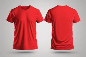 Foto realistisch männlich rot T-Shirts mit Kopieren Raum, Vorderseite und zurück Sicht. ai generiert
