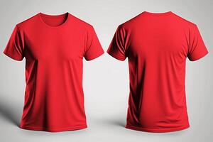 Foto realistisch männlich rot T-Shirts mit Kopieren Raum, Vorderseite und zurück Sicht. ai generiert