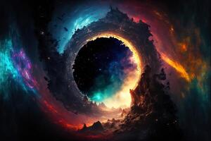 magisch Fantasie schwarz Loch Portal durch ai generiert foto