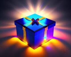 Geschenk Box mit magisch leuchtenden Licht durch ai generiert foto