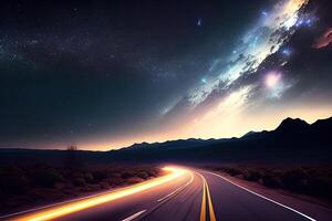 ein Straße unter ein Nacht Himmel gefüllt mit Sterne ein matt Gemälde durch ai generiert foto