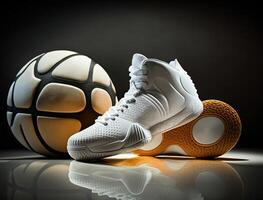 Basketball Schuhe mit Basketball, generativ ai foto