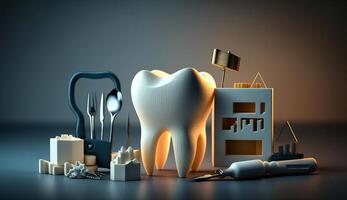 Weiß gesund Zahn, anders Werkzeuge zum Dental Pflege, generativ ai foto