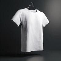 Weiß T-Shirt Attrappe, Lehrmodell, Simulation isoliert auf grau Hintergrund. 3d Rendern ai generiert Kunstwerk foto