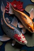 traditionell Chinesisch Stil zwei Koi rot Fisch. generativ ai. foto