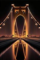 Illustration von Brücke. Nacht Sicht. generativ ai. foto