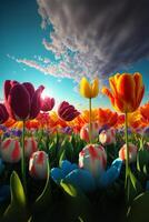 das endlos bunt Tulpe Blumen. generativ ai. foto