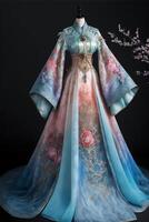 atemberaubend Chinesisch Hanfu Seide Hochzeit Kleid gestickt. generativ ai. foto