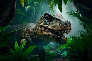 Dinosaurier Reifenx im das Regen Wald. realistisch Bild von das Tiere. generativ ai foto