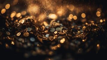 funkelnd Luxus, Gold funkeln, Bokeh funkelt, und Partikel. generativ ai foto