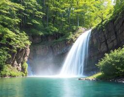schön Aussicht von ein Wasserfall Innerhalb das Urwald ai generativ foto