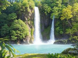 schön Aussicht von ein Wasserfall Innerhalb das Urwald ai generativ foto