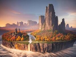 Landschaft von Berge, Flüsse und Wälder ai generativ foto