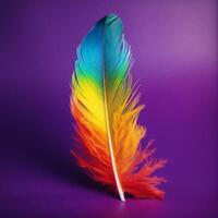ein Feder mit Regenbogen Hintergrund ai generativ foto