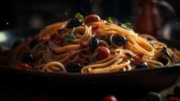 Italienisch Spaghetti puttanesca Pasta. Illustration ai generativ foto