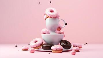 schwebend Donuts. Illustration ai generativ foto