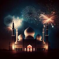 ai generativ schön eid Mubarak Arabisch islamisch Hintergrund und Banner Design. foto