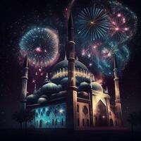 ai generativ schön eid Mubarak Arabisch islamisch Hintergrund und Banner Design. foto