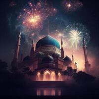 ai generativ schön eid Mubarak Arabisch islamisch Hintergrund und Banner Design. foto