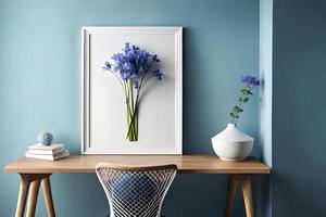 minimal Weiß Bild Rahmen Segeltuch Anzeige mit Blume im Vase foto