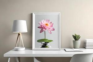 minimal Weiß Bild Rahmen Segeltuch Anzeige mit Blume im Vase foto