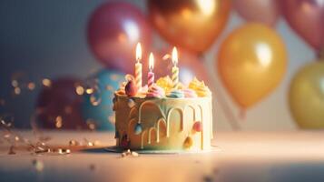 Geburtstag Hintergrund mit Kuchen. Illustration ai generativ foto