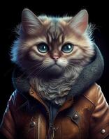 Katze tragen modisch Outfit realistisch Illustration erstellt mit ai Werkzeuge foto