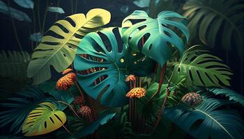 bunt tropisch Blätter Hintergrund erstellt mit ai Werkzeuge foto