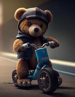 Teddy Bär Reiten ein Fahrrad erstellt mit ai Werkzeuge foto