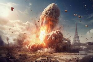 Raum Hintergrund Rakete starten Explosion mit Feuer explodiert. Illustration ai generativ foto