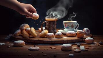 schwebend Donuts. Illustration ai generativ foto