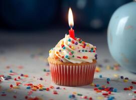 Geburtstag Cupcake mit Kerze. Illustration ai generativ foto