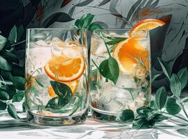 Glas von Grapefruit Saft mit Scheiben von Orange Illustration ai generativ foto