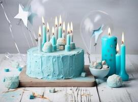 glücklich Geburtstag Hintergrund mit Kuchen. Illustration ai generativ foto