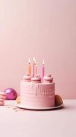 glücklich Geburtstag Hintergrund mit Kuchen. Illustration ai generativ foto