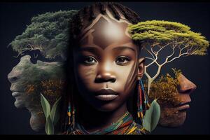 generativ ai Illustration von afrikanisch Natur, Wasser, Erde, Pflanzen, Gras, Bäume, heftig sehen, schön foto