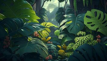 bunt tropisch Blätter Hintergrund erstellt mit ai Werkzeuge foto