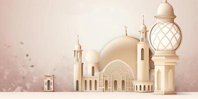 hell islamisch Hintergrund mit Laterne, und Moschee. ai generiert foto
