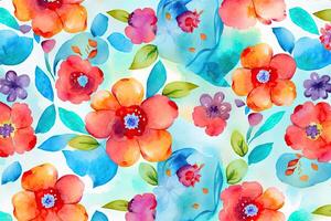 generativ ai.blumig Muster mit Wildblumen, Pastell- Aquarell Illustration. foto