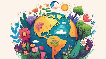 generativ ai. Karikatur Postkarte zum Erde Tag. illustriert Erde im das gestalten von ein Ball. foto