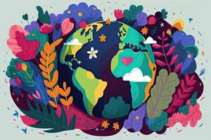 generativ ai. Karikatur Postkarte zum Erde Tag. illustriert Erde im das gestalten von ein Ball. foto