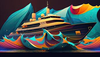 ai generiert. ai generativ. niedrig Polu geometrisch Stil Schiff groß Yacht. können Sein benutzt zum Grafik Design oder Zuhause Dekoration. Grafik Kunst foto