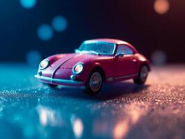 rot Spielzeug Auto Produkt Fotografie dynamisch hell Hintergrund generativ ai foto