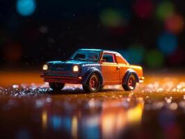 Bild von Spielzeug Auto Produkt Fotografie dynamisch hell Hintergrund generativ ai foto
